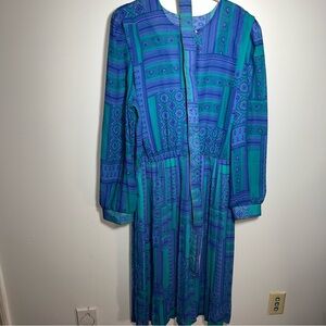 Elegant Blue and Teal Long Sleeve Dress